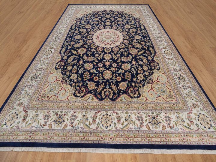 11'7" x 15'7" New Hand Knotted Blue Wool & Silk Rectangle Oriental Rug - MOA10292143