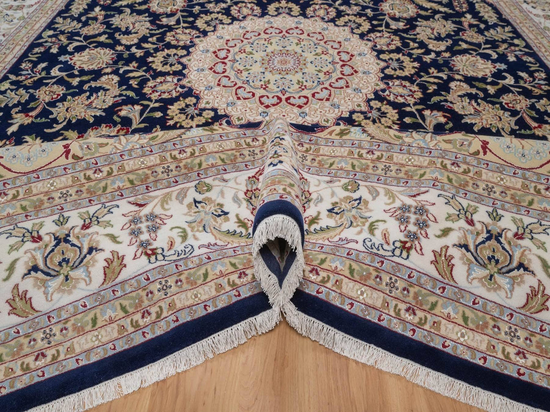 11'7" x 15'7" New Hand Knotted Blue Wool & Silk Rectangle Oriental Rug - MOA10292143