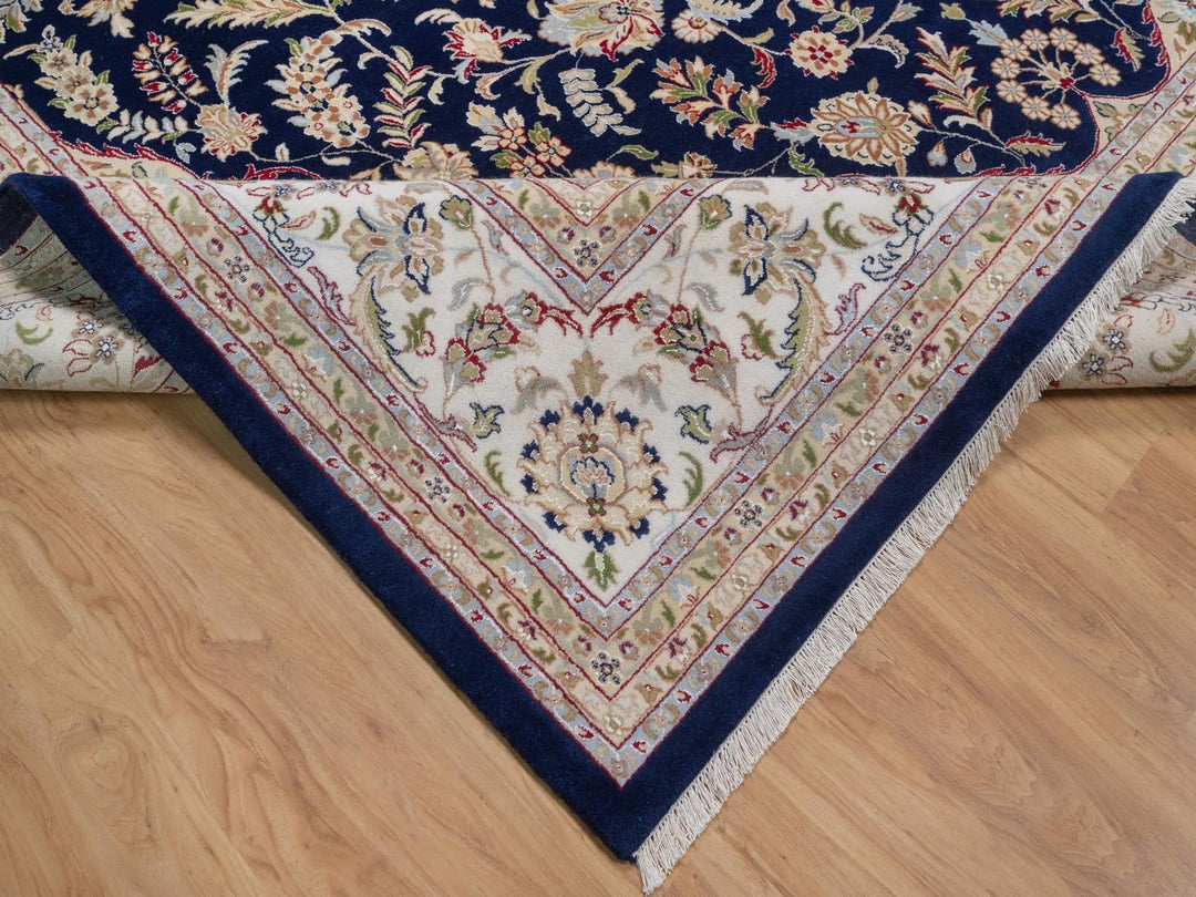 11'7" x 15'7" New Hand Knotted Blue Wool & Silk Rectangle Oriental Rug - MOA10292143