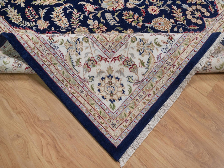 11'7" x 15'7" New Hand Knotted Blue Wool & Silk Rectangle Oriental Rug - MOA10292143