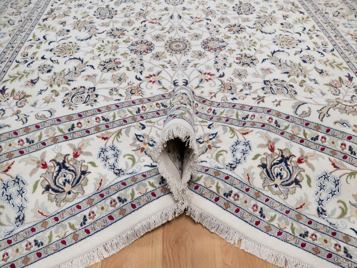 9'7" x 14'0" New Hand Knotted Ivory Wool & Silk Rectangle Oriental Rug - MOA10292144