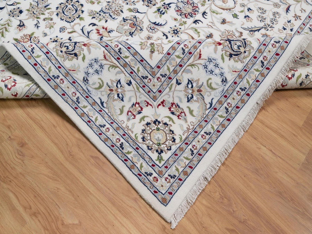 9'7" x 14'0" New Hand Knotted Ivory Wool & Silk Rectangle Oriental Rug - MOA10292144