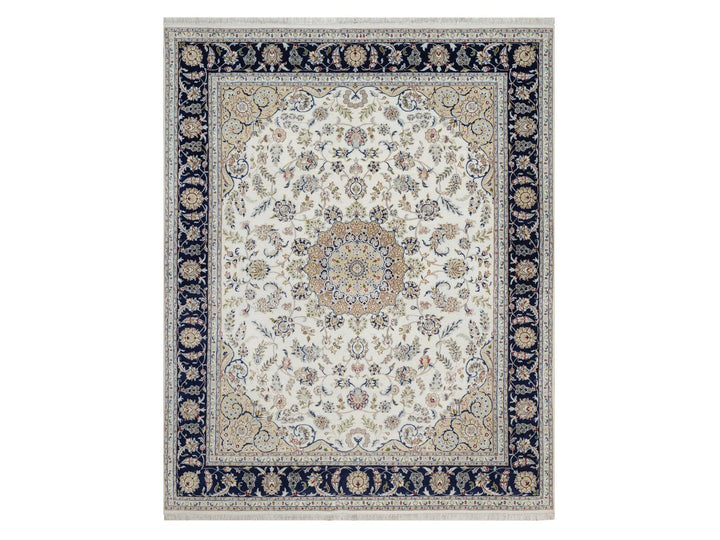 7'10" x 10'0" New Hand Knotted Ivory Wool & Silk Rectangle Oriental Rug - MOA10292145