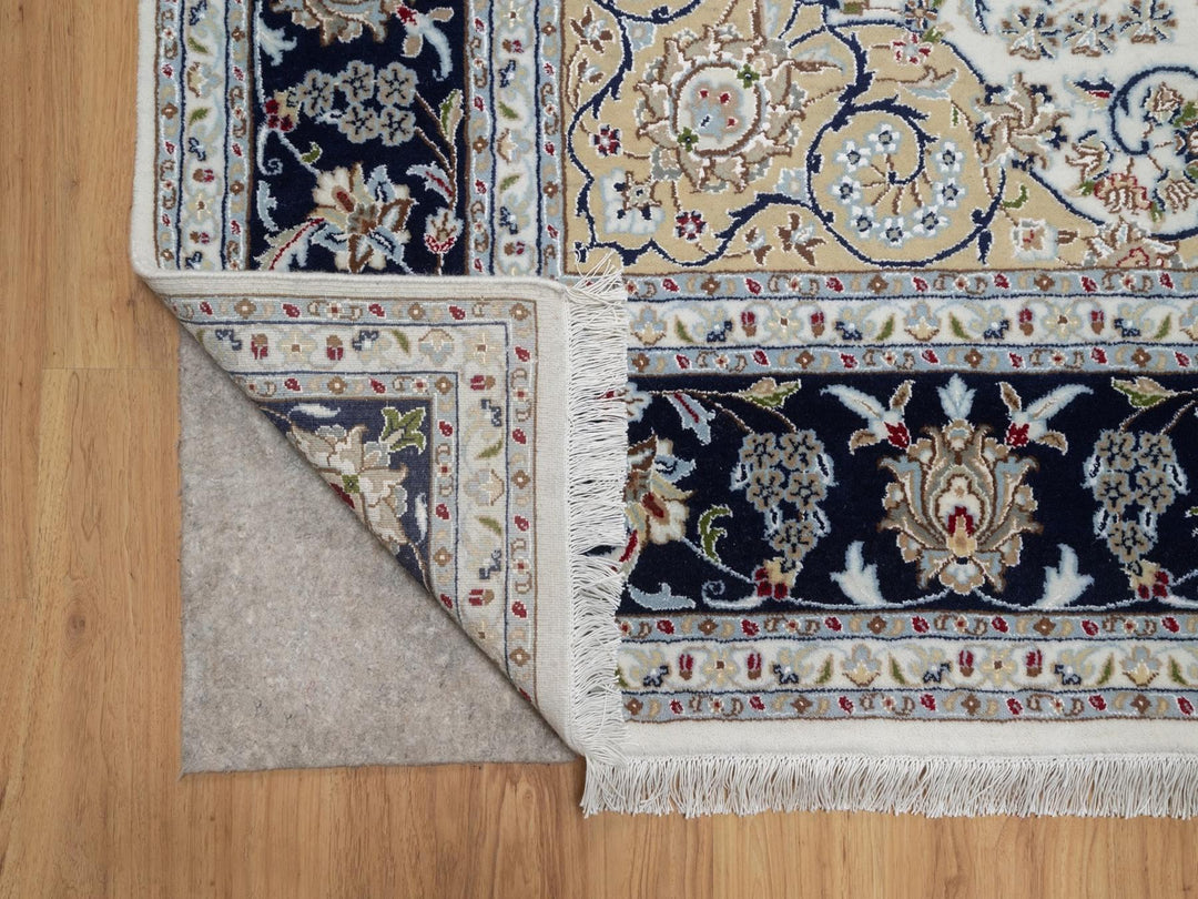 7'10" x 10'0" New Hand Knotted Ivory Wool & Silk Rectangle Oriental Rug - MOA10292145