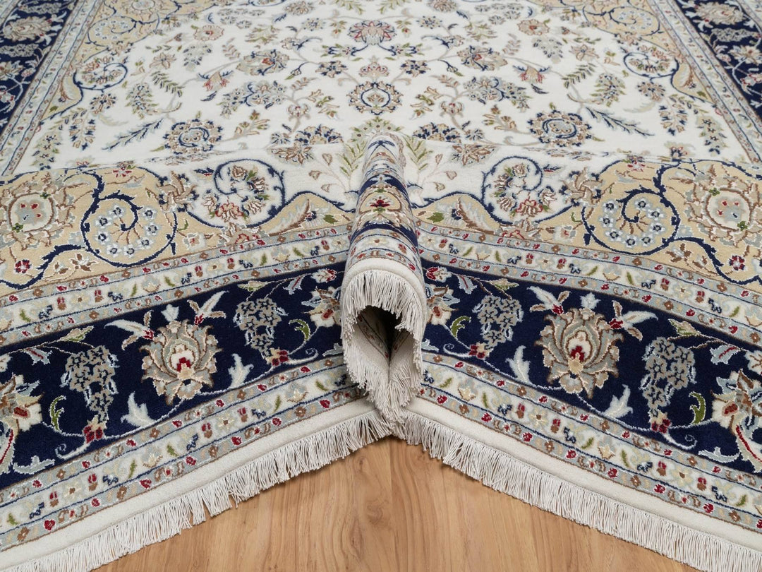 7'10" x 10'0" New Hand Knotted Ivory Wool & Silk Rectangle Oriental Rug - MOA10292145