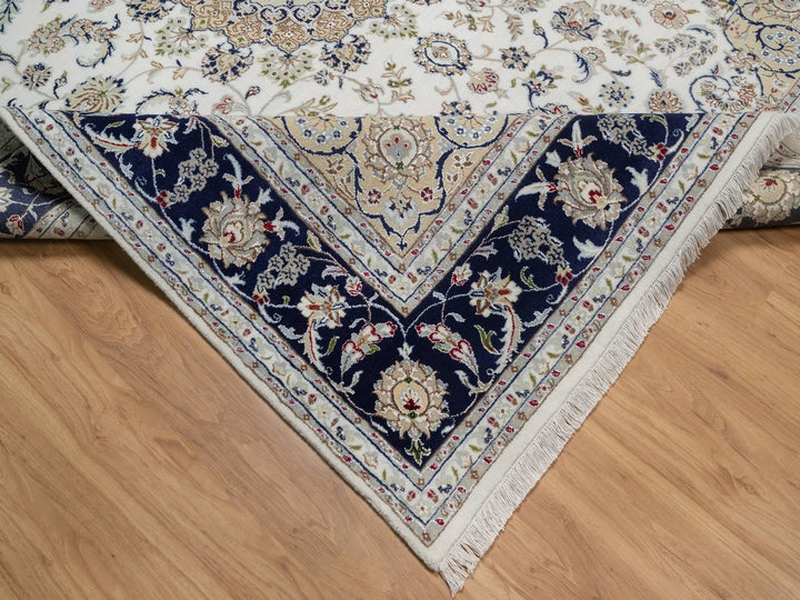 7'10" x 10'0" New Hand Knotted Ivory Wool & Silk Rectangle Oriental Rug - MOA10292145