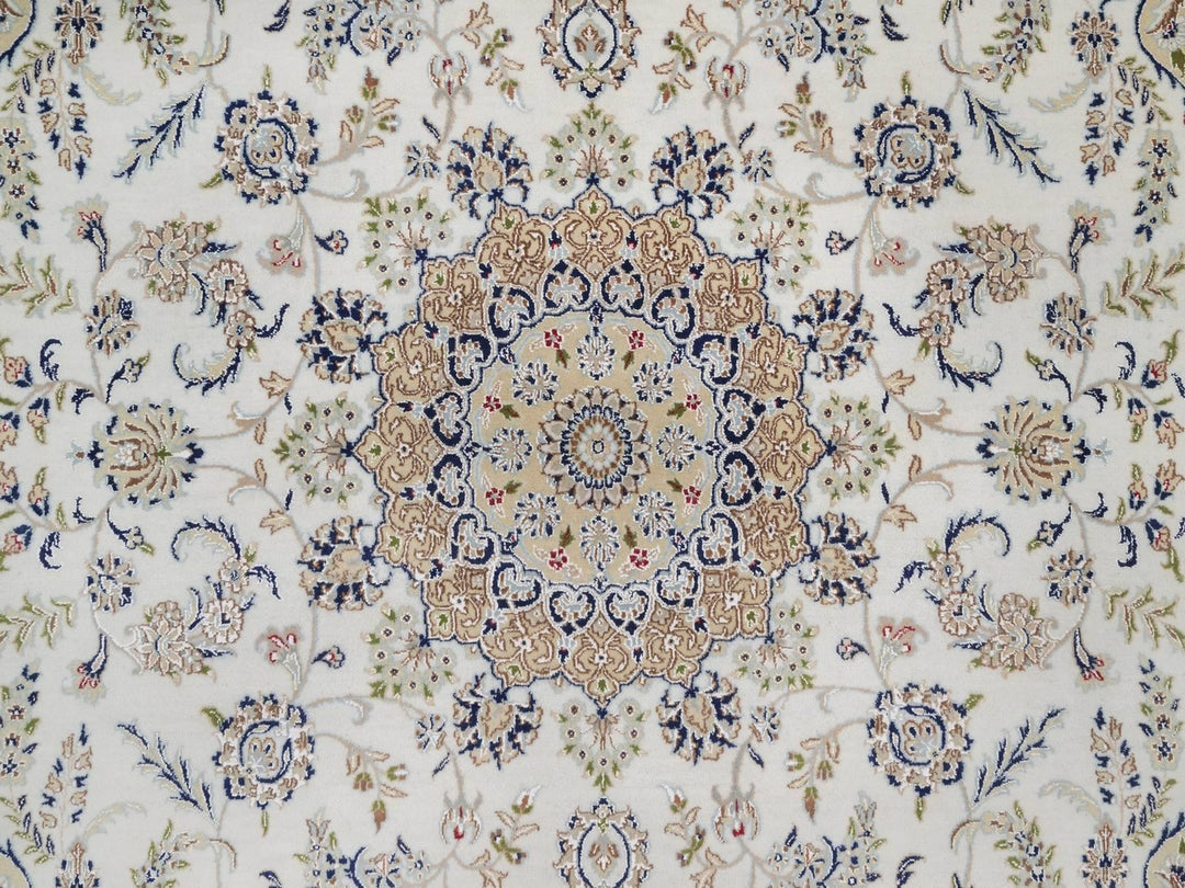 7'10" x 10'0" New Hand Knotted Ivory Wool & Silk Rectangle Oriental Rug - MOA10292145