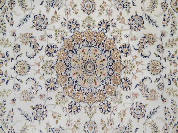 7'10" x 10'0" New Hand Knotted Ivory Wool & Silk Rectangle Oriental Rug - MOA10292145