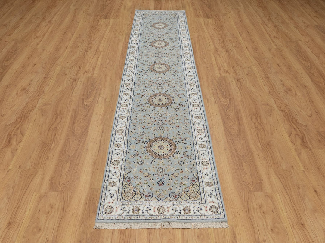 2'9" x 12'2" New Hand Knotted Blue Wool & Silk Runner Oriental Rug - MOA10292146