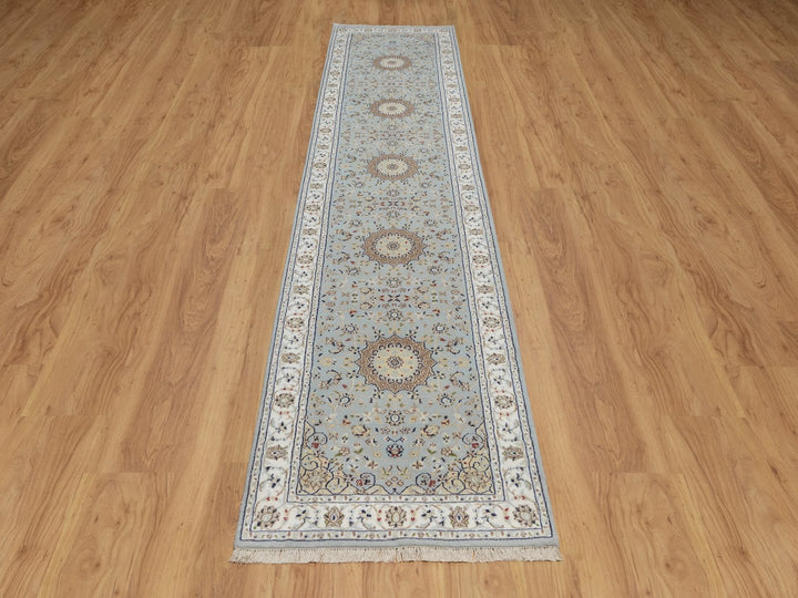 2'9" x 12'2" New Hand Knotted Blue Wool & Silk Runner Oriental Rug - MOA10292146