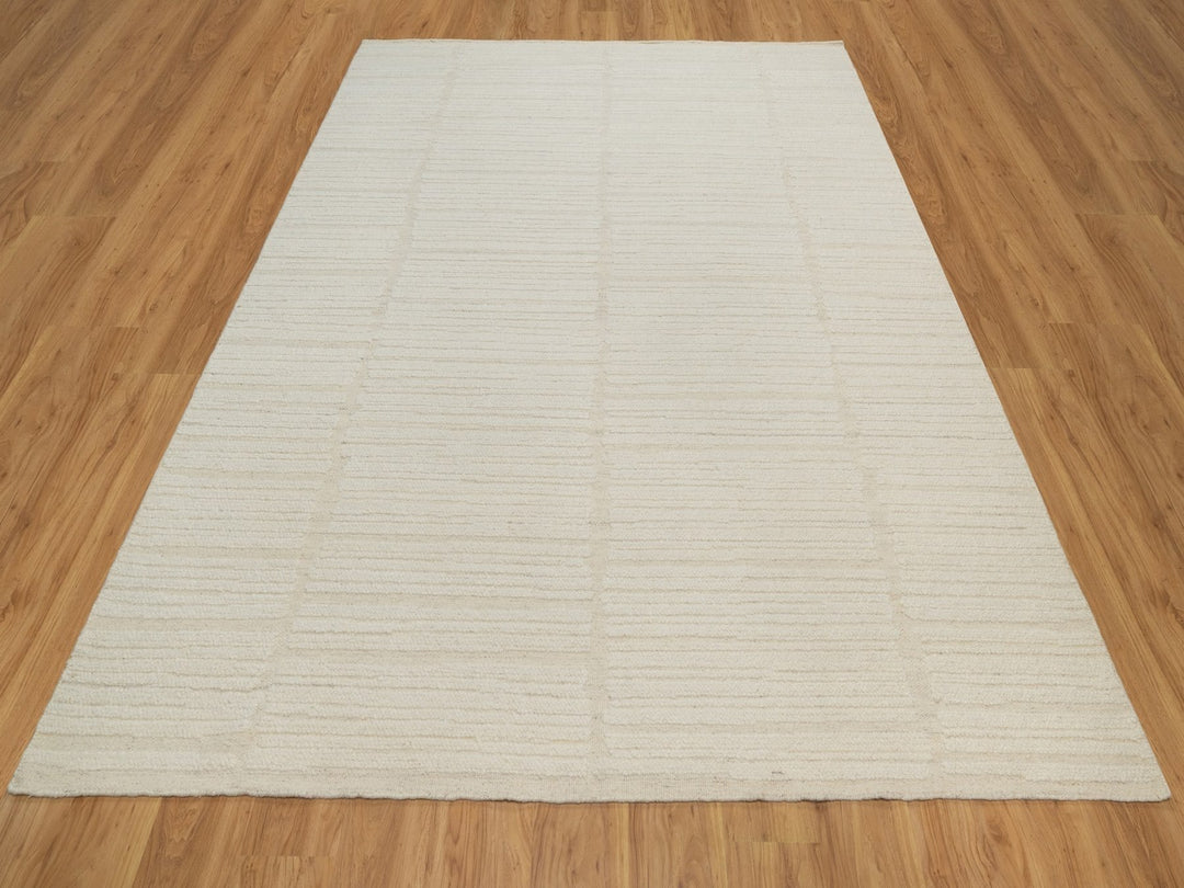 8'1" x 10'0" New Hand Knotted Ivory Wool Rectangle Oriental Rug - MOA10292148