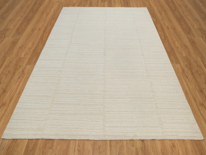 8'1" x 10'0" New Hand Knotted Ivory Wool Rectangle Oriental Rug - MOA10292148