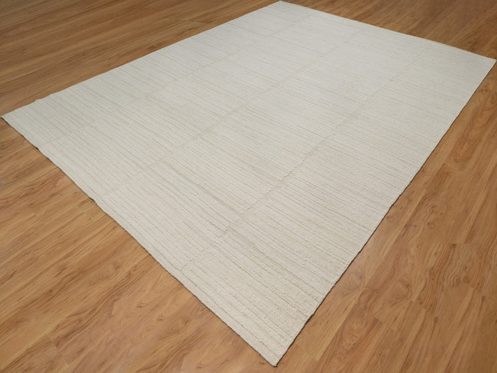 9'1" x 12'3" New Hand Knotted Ivory Wool Rectangle Oriental Rug - MOA10292149