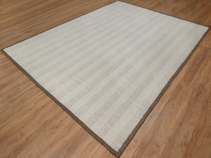 9'1" x 12'0" New Hand Knotted Ivory Wool Rectangle Oriental Rug - MOA10292150