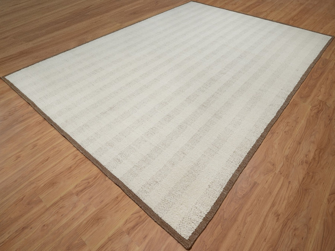 10'0" x 14'0" New Hand Knotted Ivory Wool Rectangle Oriental Rug - MOA10292151