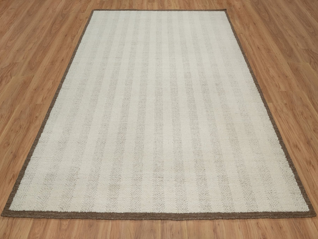 8'1" x 10'0" New Hand Knotted Ivory Wool Rectangle Oriental Rug - MOA10292153