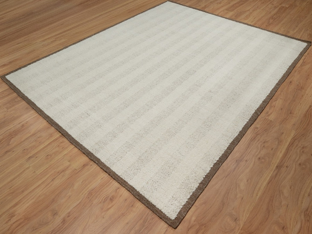 8'1" x 10'0" New Hand Knotted Ivory Wool Rectangle Oriental Rug - MOA10292153