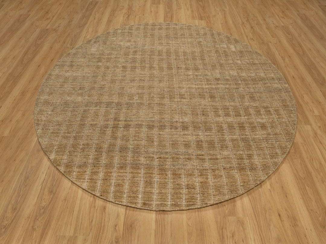 8'0" x 8'0" New Hand Loomed Brown Wool Round Oriental Rug - MOA10292166