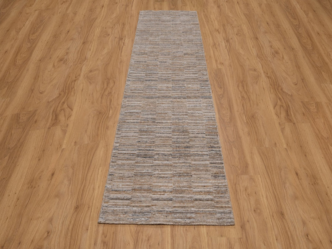 2'6" x 10'1" New Hand Loomed Brown Polyester Runner Oriental Rug - MOA10292172