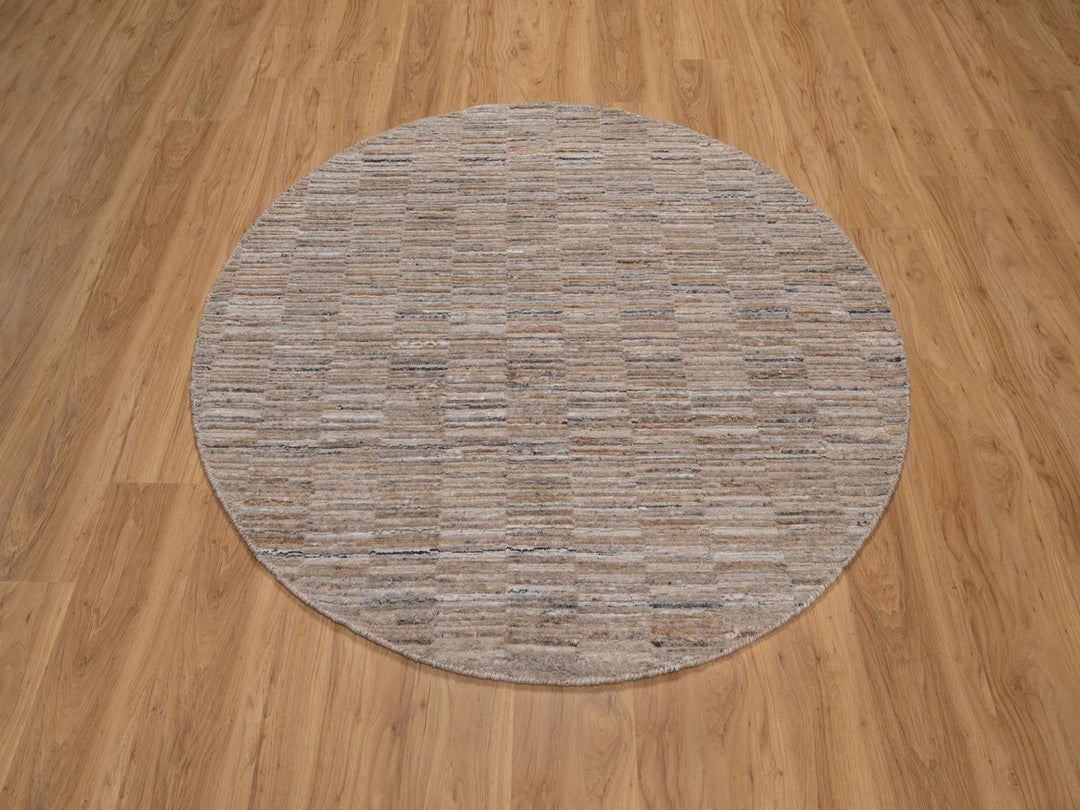 5'0" x 5'0" New Hand Loomed Brown Polyester Round Oriental Rug - MOA10292175