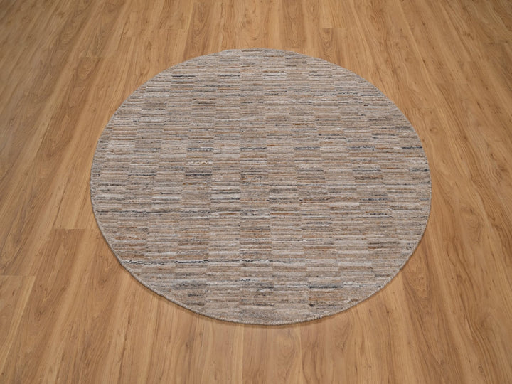 5'0" x 5'0" New Hand Loomed Brown Polyester Round Oriental Rug - MOA10292175