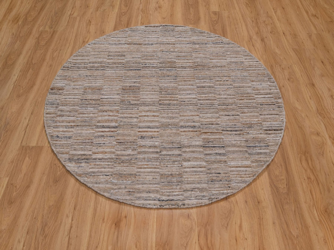 5'0" x 5'0" New Hand Loomed Brown Polyester Round Oriental Rug - MOA10292176
