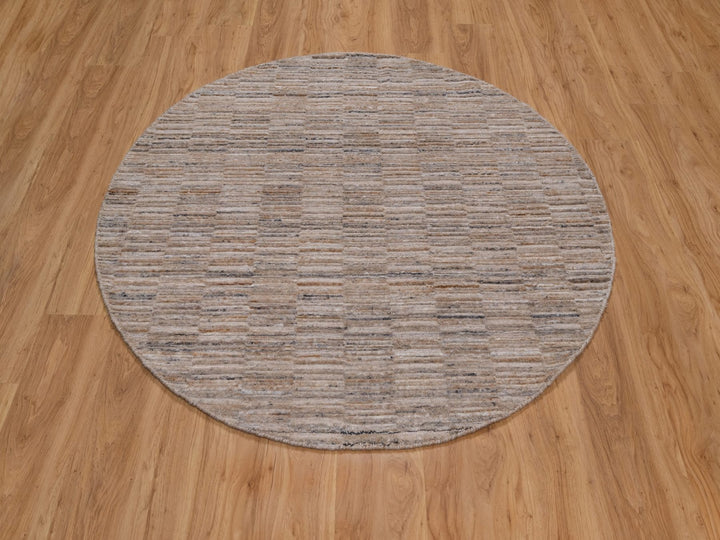 5'0" x 5'0" New Hand Loomed Brown Polyester Round Oriental Rug - MOA10292176