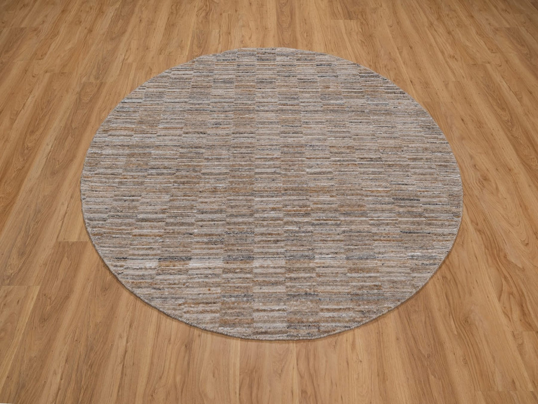 6'1" x 6'1" New Hand Loomed Brown Polyester Round Oriental Rug - MOA10292177