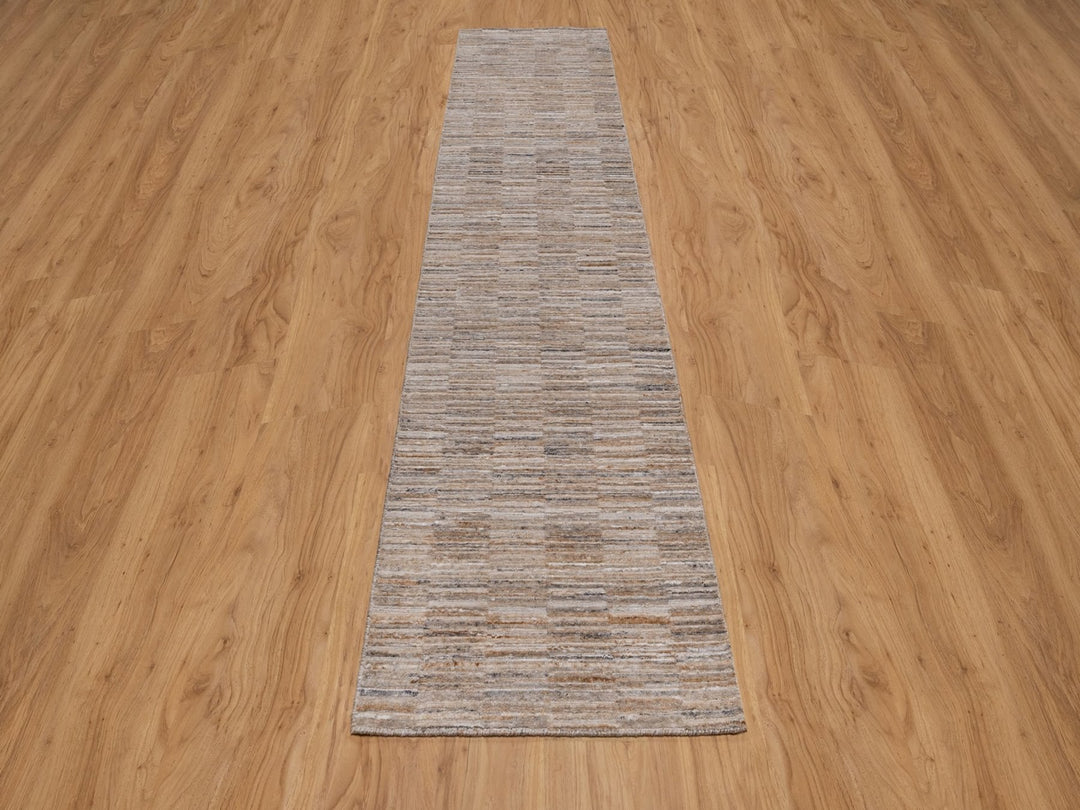 2'6" x 12'0" New Hand Loomed Brown Polyester Runner Oriental Rug - MOA10292180