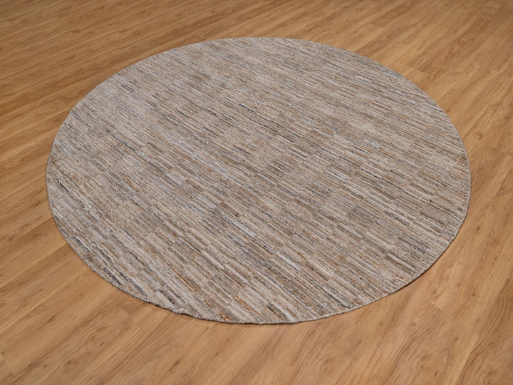 8'0" x 8'0" New Hand Loomed Brown Polyester Round Oriental Rug - MOA10292181