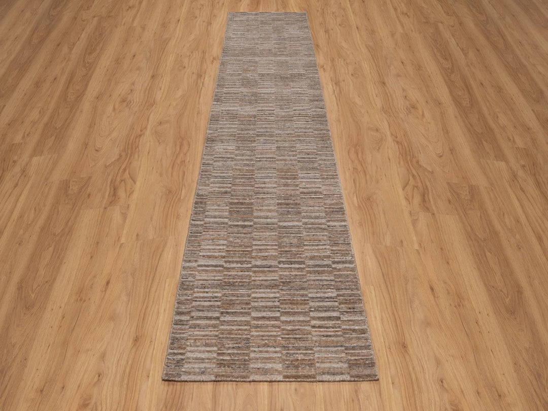 2'7" x 12'0" New Hand Loomed Brown Polyester Runner Oriental Rug - MOA10292187