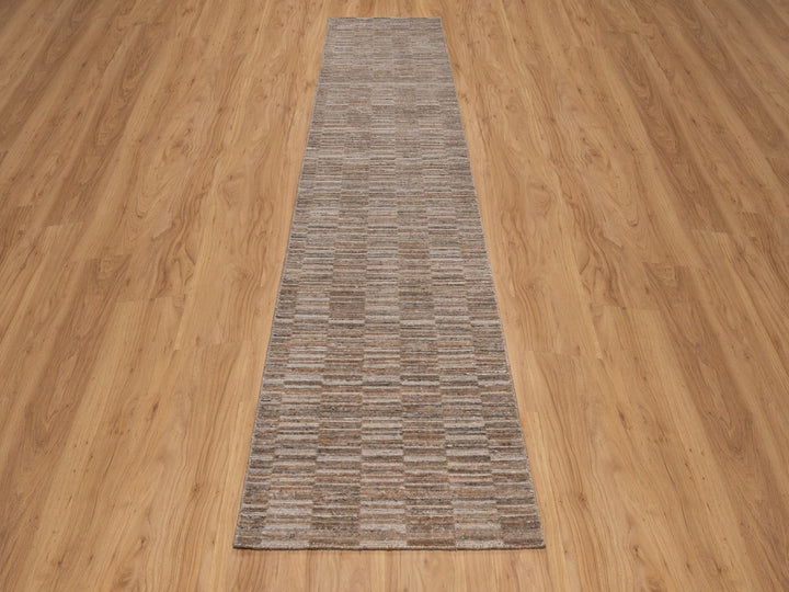 2'7" x 12'0" New Hand Loomed Brown Polyester Runner Oriental Rug - MOA10292187