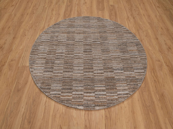 5'0" x 5'0" New Hand Loomed Brown Wool Round Oriental Rug - MOA10292191