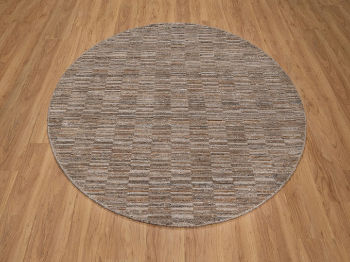 6'0" x 6'0" New Hand Loomed Brown Wool Round Oriental Rug - MOA10292194