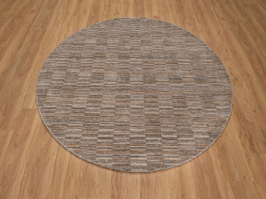 6'0" x 6'0" New Hand Loomed Brown Wool Round Oriental Rug - MOA10292195