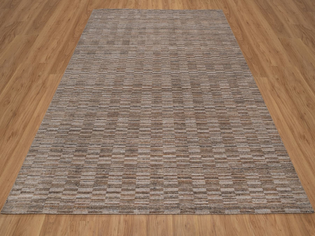 8'1" x 10'0" New Hand Loomed Brown Wool Rectangle Oriental Rug - MOA10292196