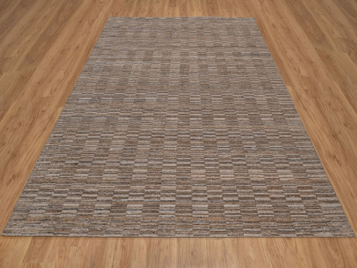 8'0" x 10'0" New Hand Loomed Brown Wool Rectangle Oriental Rug - MOA10292197