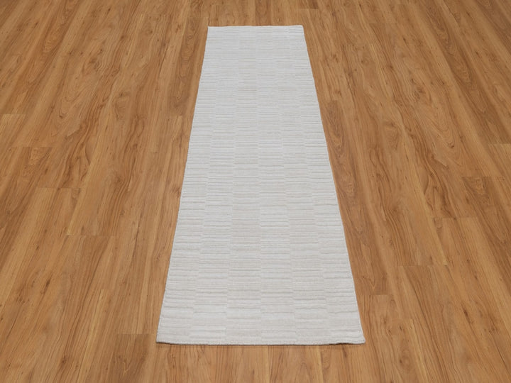 2'8" x 8'0" New Hand Loomed Ivory Wool Runner Oriental Rug - MOA10292199