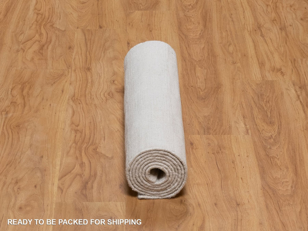 2'8" x 8'0" New Hand Loomed Ivory Wool Runner Oriental Rug - MOA10292199