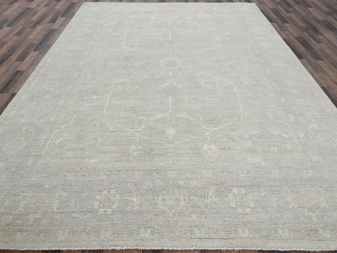 9'0" x 11'10" New Hand Knotted Ivory Wool Rectangle Oriental Rug - MOA102921