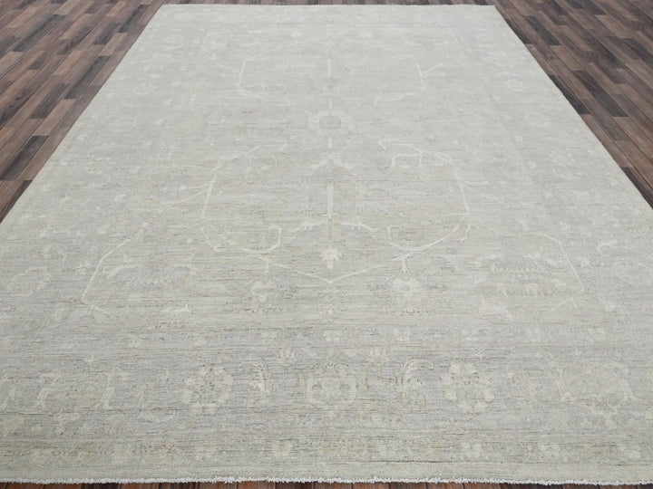 9'0" x 11'10" New Hand Knotted Ivory Wool Rectangle Oriental Rug - MOA102921