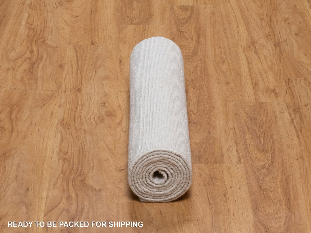 2'6" x 10'0" New Hand Loomed Ivory Wool Runner Oriental Rug - MOA10292201