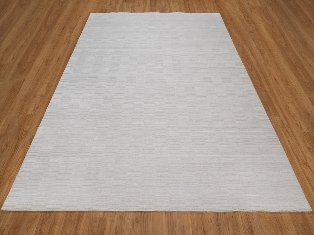 8'2" x 10'1" New Hand Loomed Ivory Wool Rectangle Oriental Rug - MOA10292203