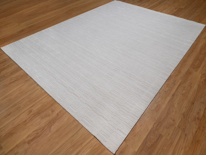 9'1" x 12'0" New Hand Loomed Ivory Wool Rectangle Oriental Rug - MOA10292204