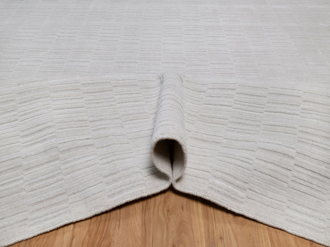 9'1" x 12'0" New Hand Loomed Ivory Wool Rectangle Oriental Rug - MOA10292204