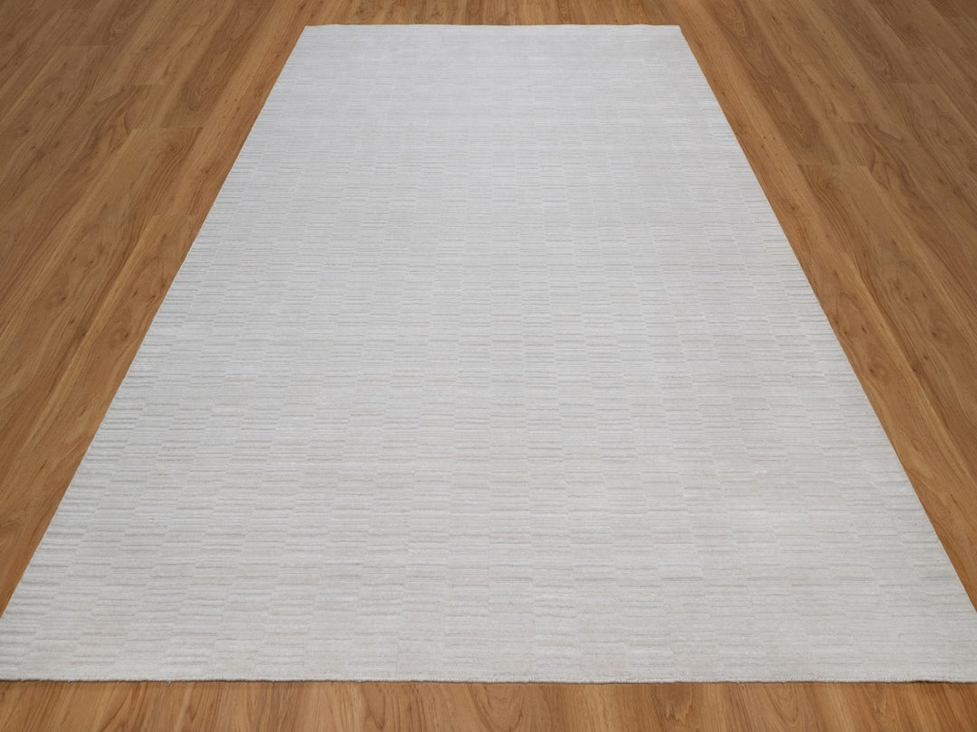9'1" x 12'1" New Hand Loomed Ivory Wool Rectangle Oriental Rug - MOA10292205