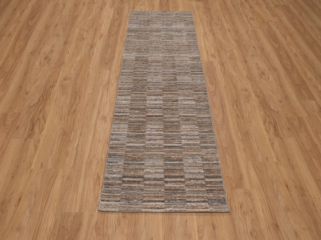 2'7" x 10'0" New Hand Loomed Brown Wool Runner Oriental Rug - MOA10292208