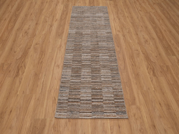 2'7" x 10'0" New Hand Loomed Brown Wool Runner Oriental Rug - MOA10292208