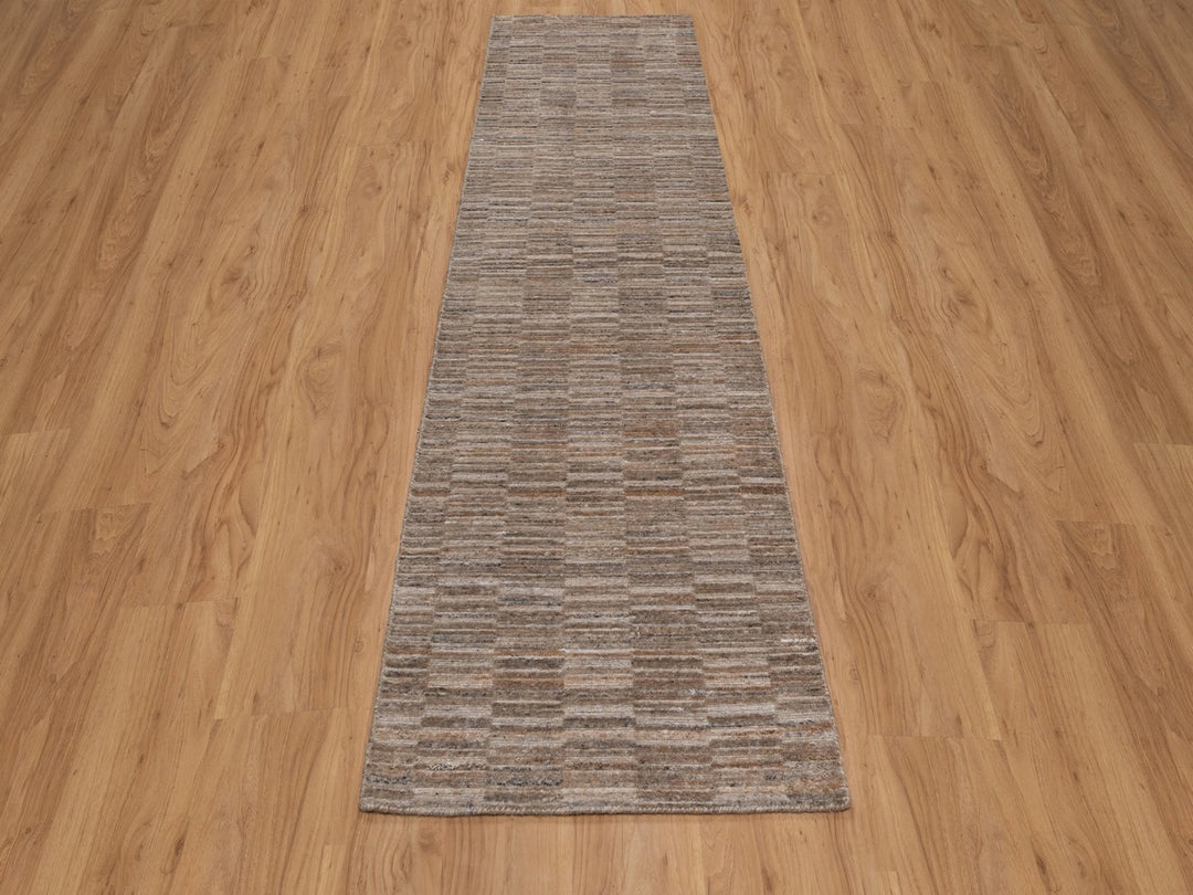 2'7" x 10'0" New Hand Loomed Brown Polyester Runner Oriental Rug - MOA10292212