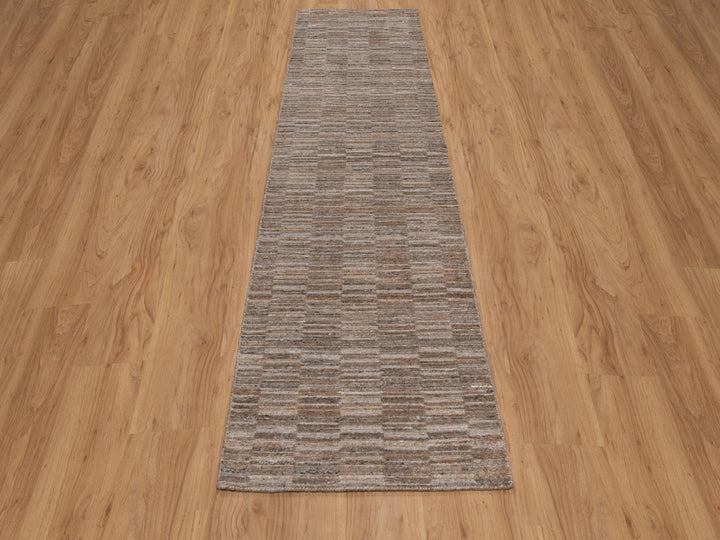 2'7" x 10'0" New Hand Loomed Brown Polyester Runner Oriental Rug - MOA10292212